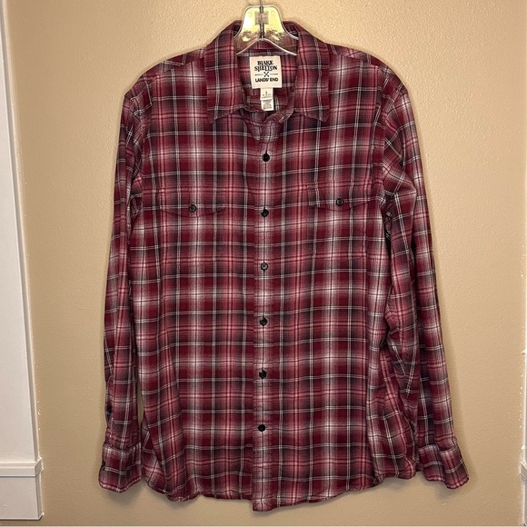 Land’s End Blake Shelton Red/Gray Plaid Button Down Flannel Shirt Size Large - Picture 1 of 10